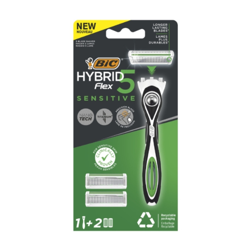 BIC RASOIR HYBRID 5 FLEX POUR HOMME PEAU SENSIBLE 3 PIECES