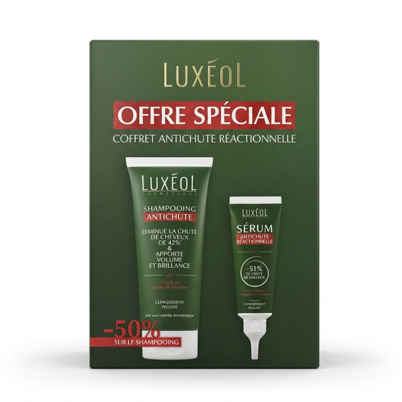 LUXEOL COFFRET ANTI CHUTE REACTIONNELLE : SHAMPOING ANTI CHUTE 200ML (-50%)+ SERUM ANTI CHUTE REACTIONNELLE 50ML