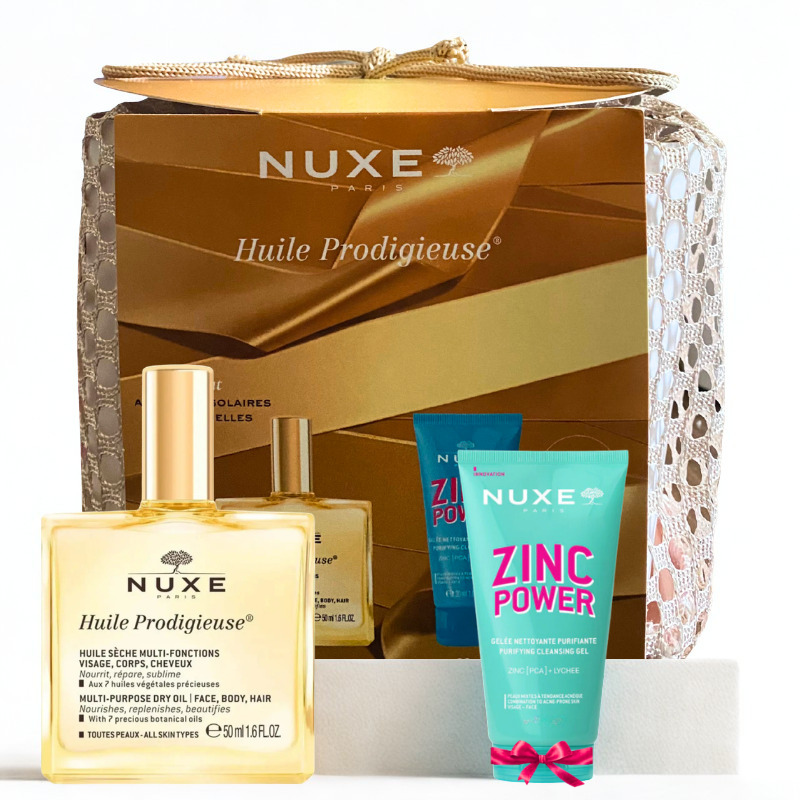 NUXE TROUSSE HUILE PRODIGIEUSE 50ML+ ZINC POWER GELEE NETTOYANTE PURIFIANTE 30ML(OFFERT)